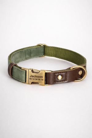 Collier Chien Personnalisé Vert Kaki Balatoutou