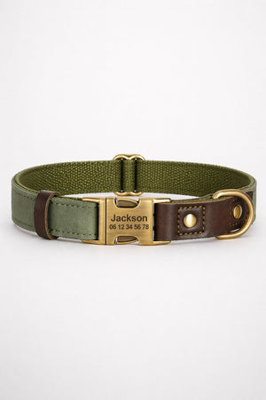 Collier Chien Personnalisé Vert Kaki Balatoutou