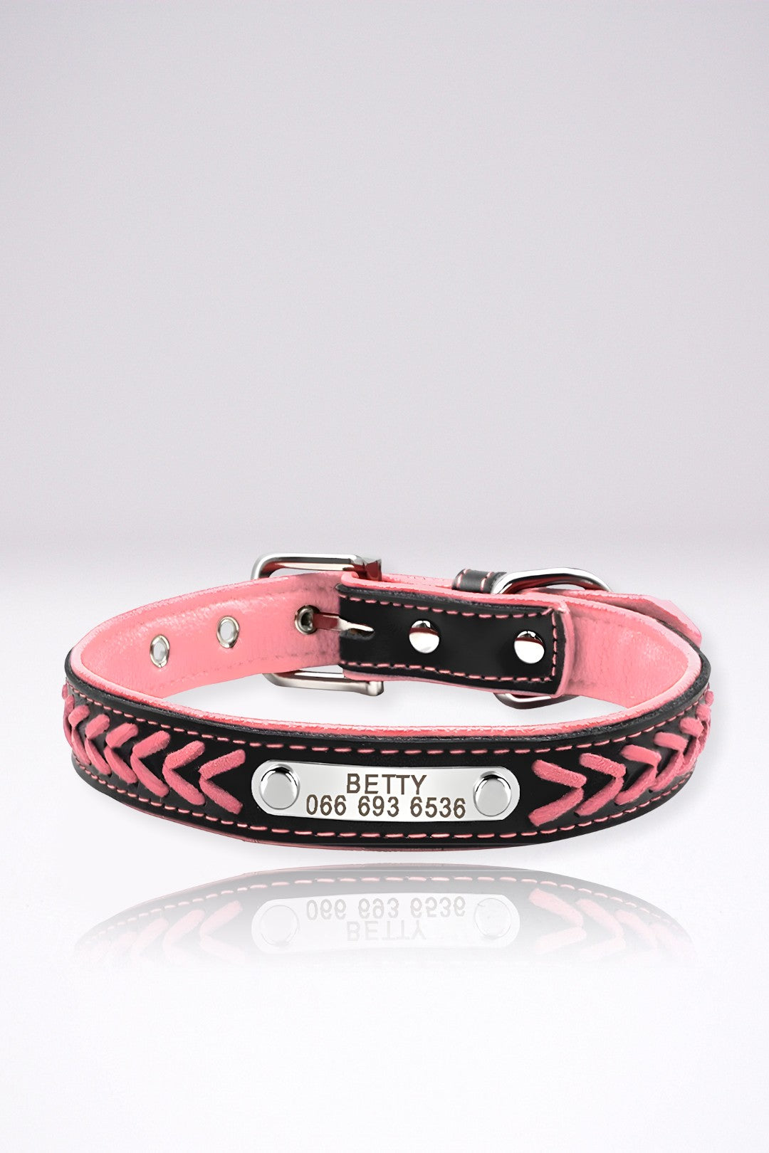 Collier Chien Personnalisé Floriane Rose Clair en Cuir Padouk