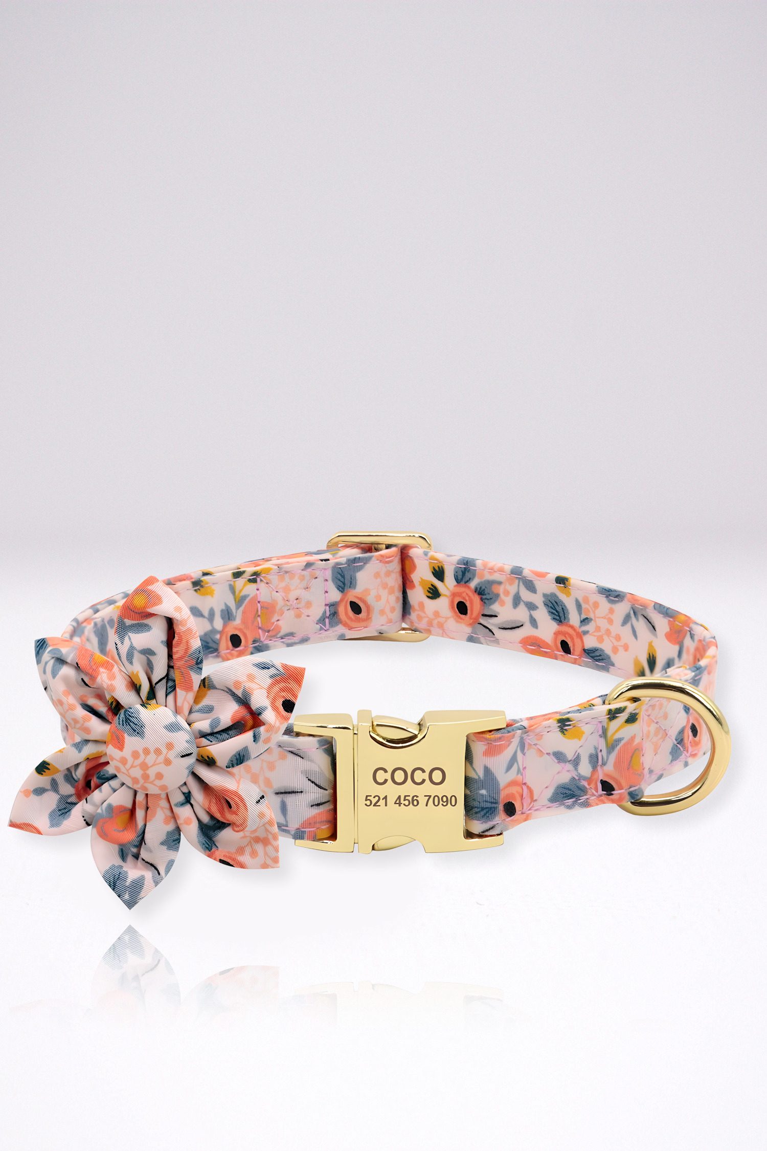 Collier Chien Personnalisé Julie Orange Fleuri en Nylon