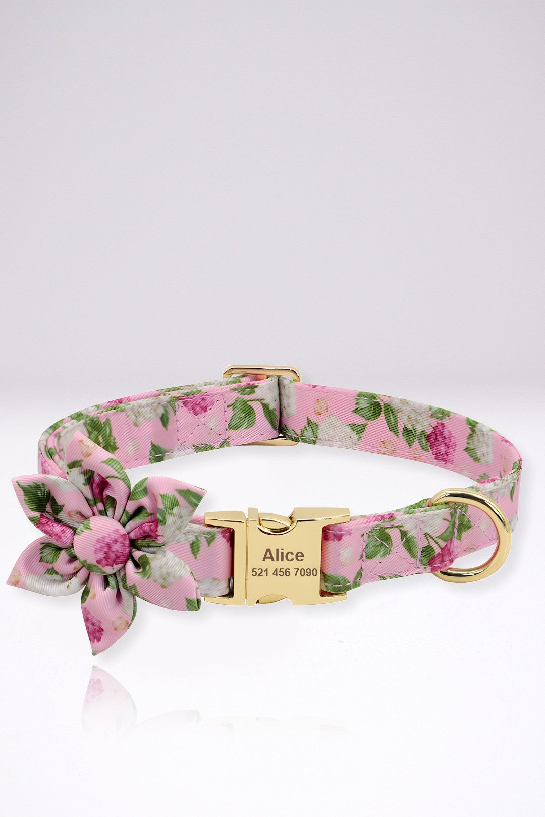 Collier Chien Personnalisé Julie Rose Foncé Fleuri en Nylon