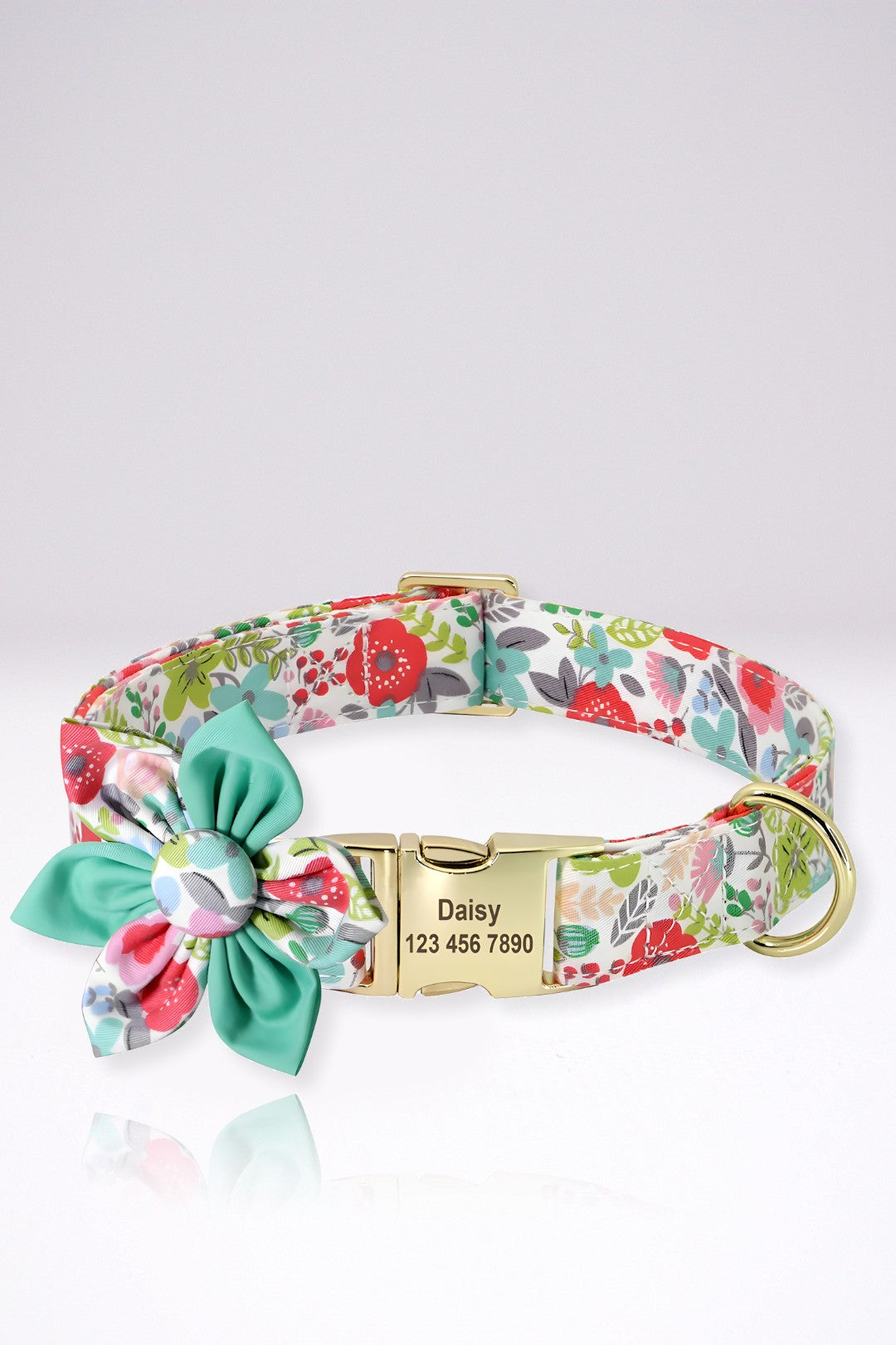 Collier Chien Personnalisé Julie Vert Fleuri en Nylon