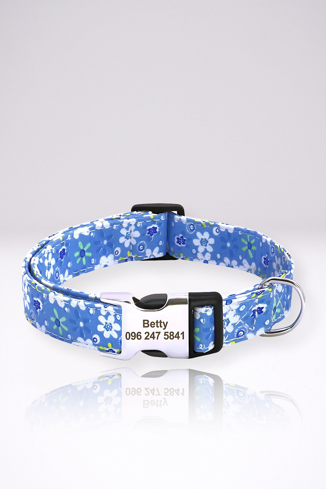 Collier Chien Personnalisé Alexandra Bleu Fleuri en Nylon