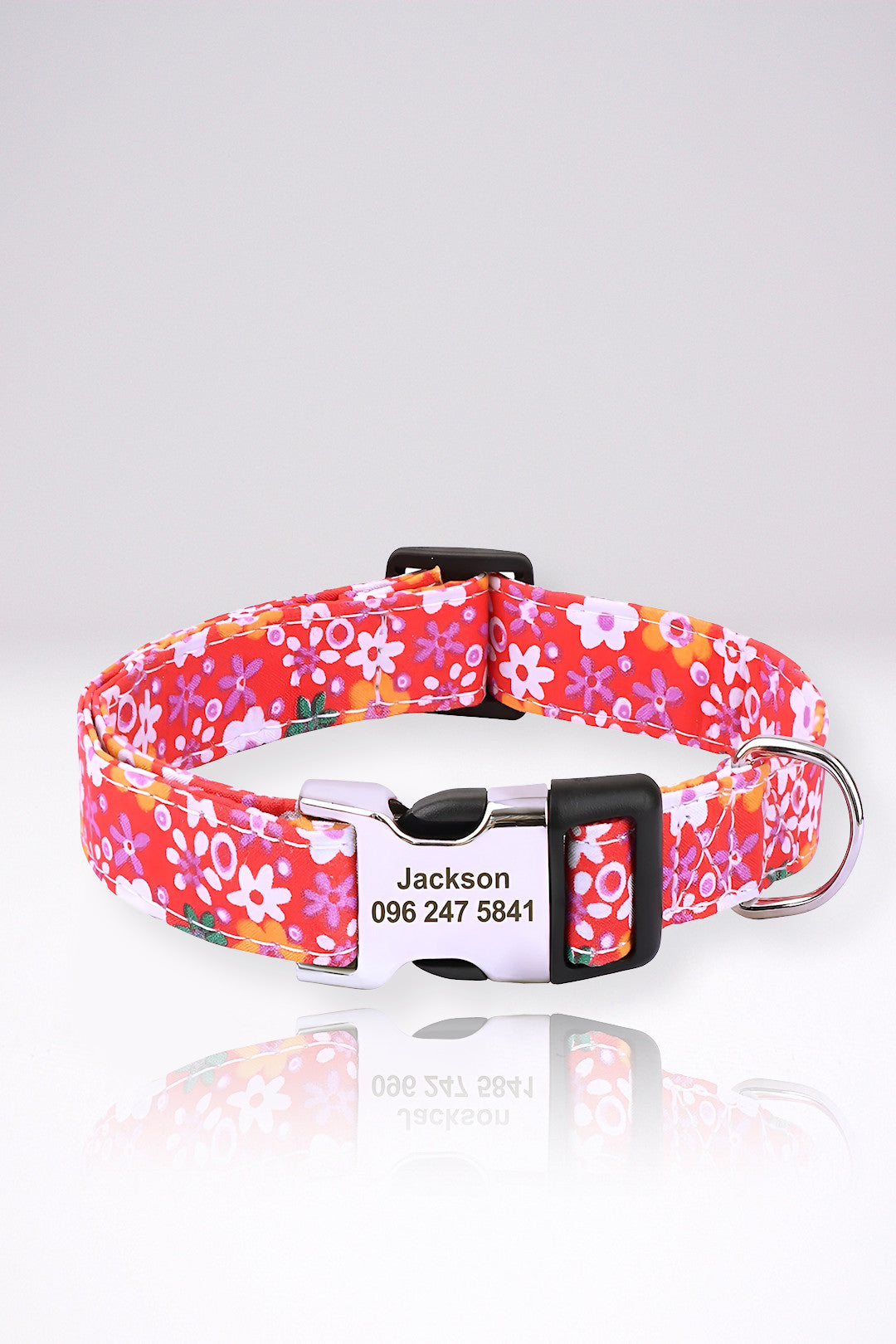 Collier Chien Personnalisé Alexandra Rose Vif Fleuri en Nylon