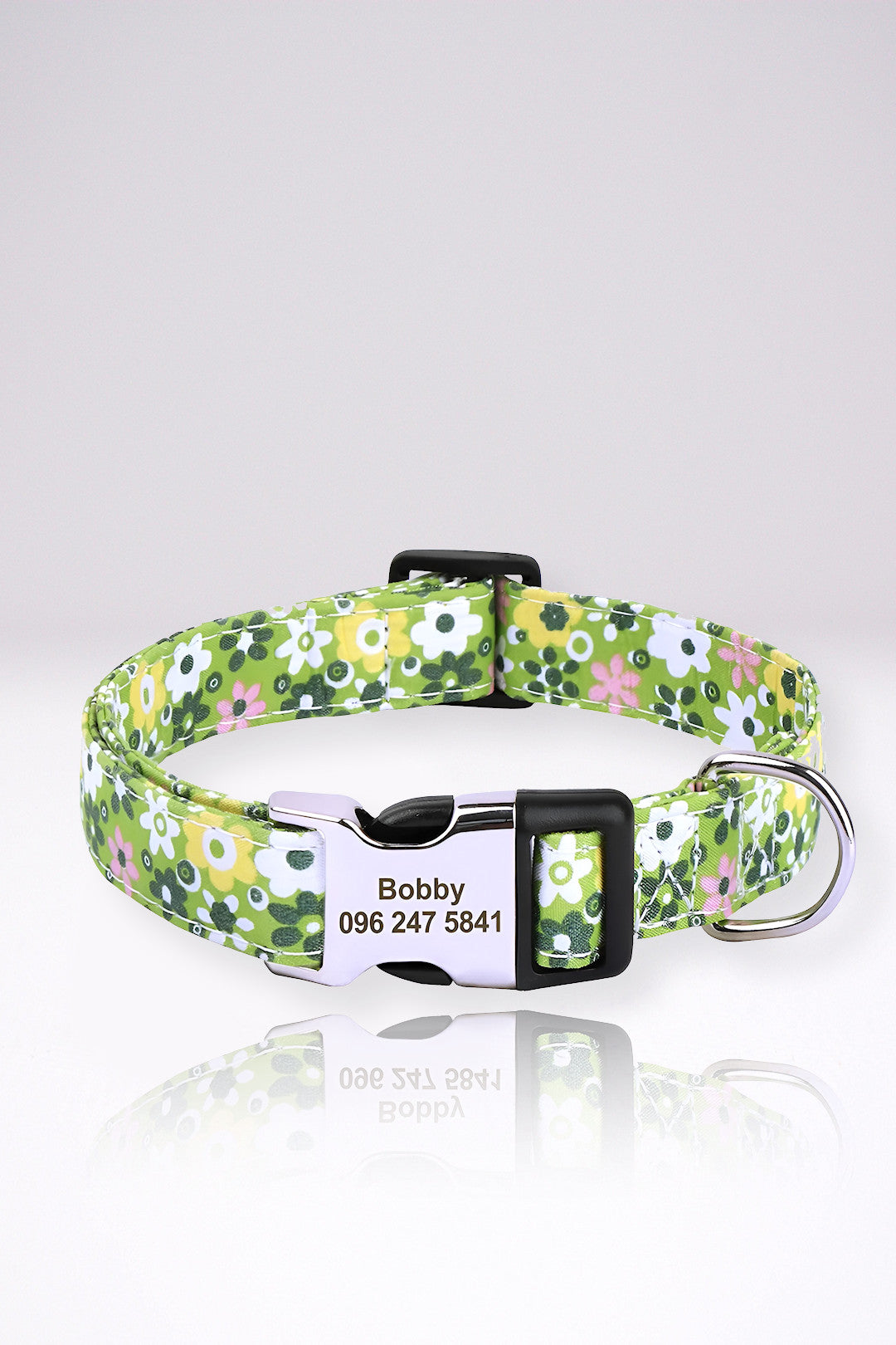 Collier Chien Personnalisé Alexandra Vert Fleuri en Nylon