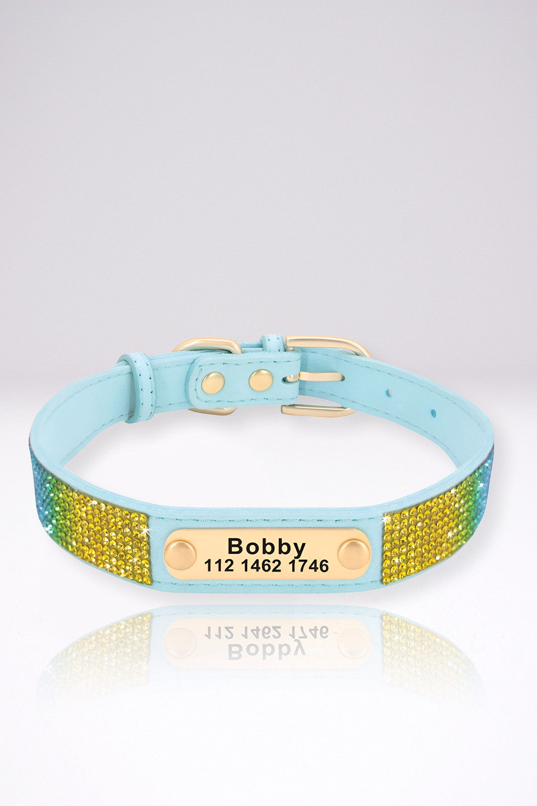 Collier Chien Personnalisé Fanny Bleu Disco en Cuir