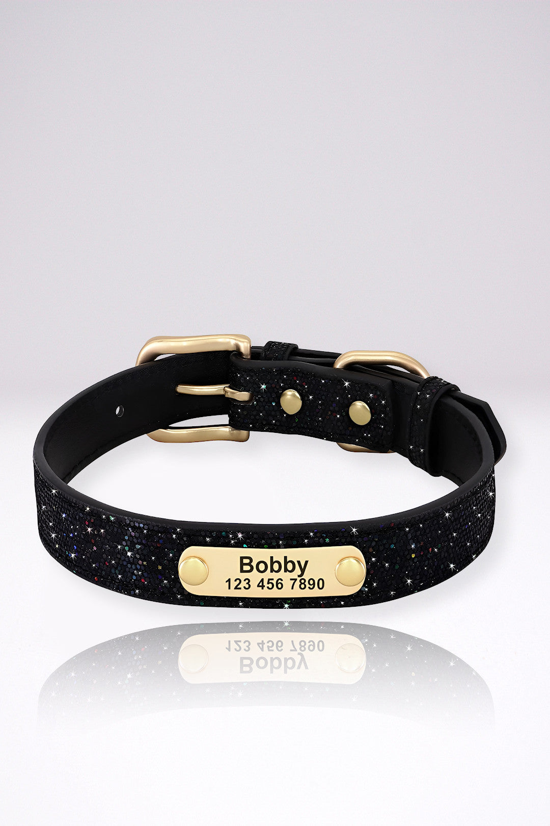 Collier Chien Personnalisé Fanny Noir Pétillante en Cuir