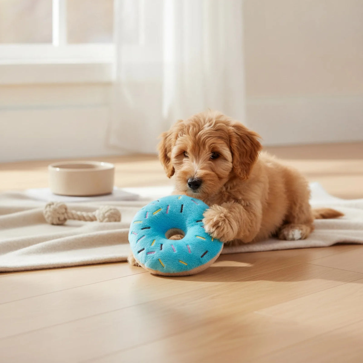 Jouet Chien Peluche Donut Bleu Interactif